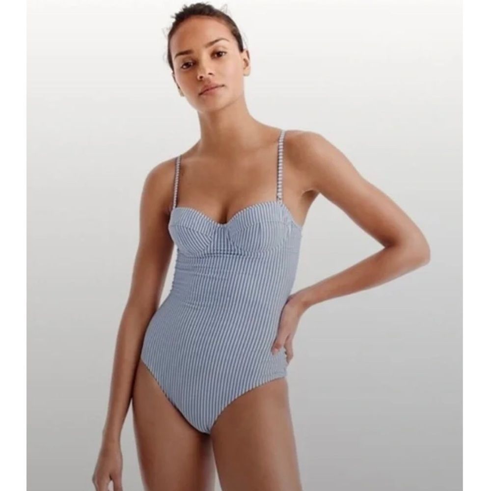 J. Crew Blue and White Striped One-Piece Swimsuit